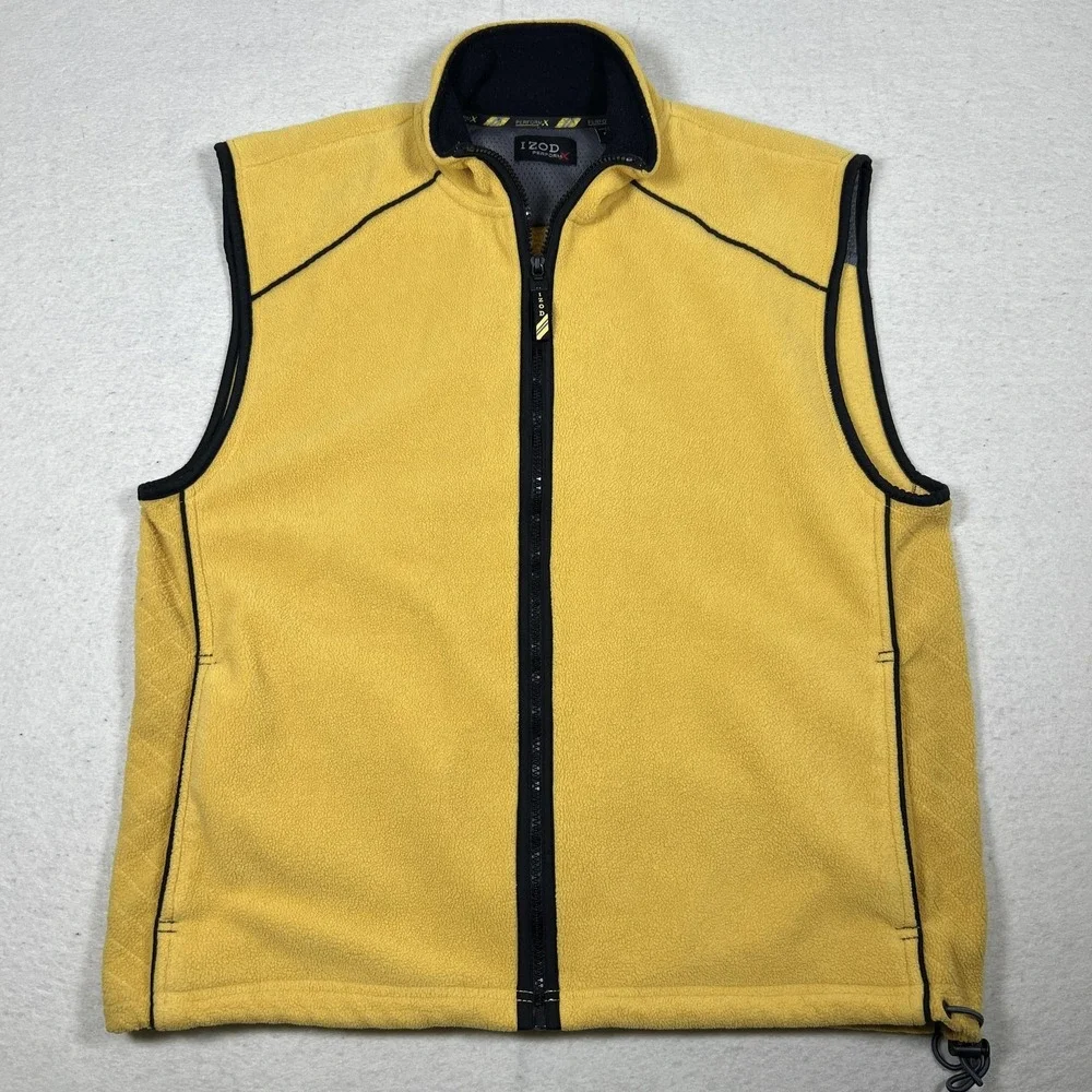 Y2K IZOD PerformX Fleece Vest Mens Large Yellow Full Zip‎ Lined Outdoor Casual
